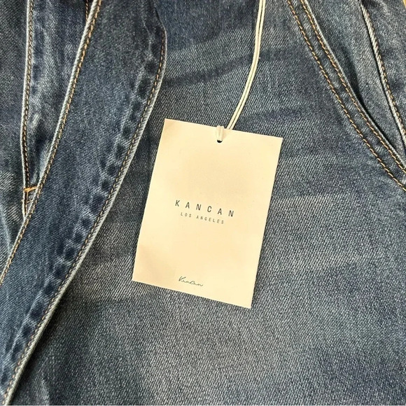 KanCan High Waist Belted Distressed Medium Wash Denim Tapered Leg Size 1/24 NWT - Picture 5 of 11